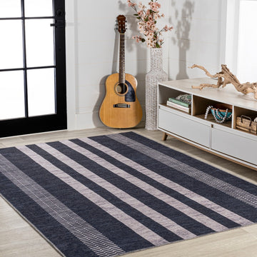 Vichy Geometric Striped Machine-washable Area Rug